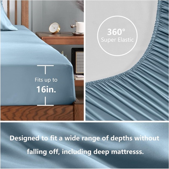 NWT CozyLux Sheets King Sz Rayon derived from Bamboo Oeko-TEX Certified Blue - Picture 2 of 4